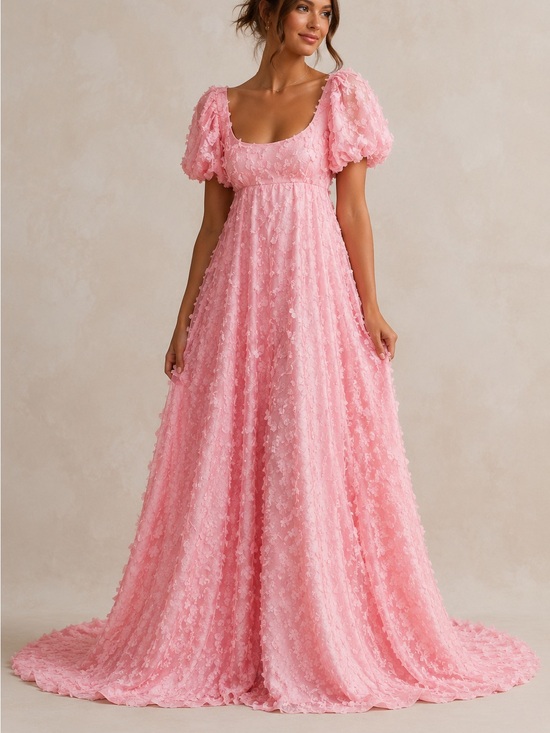 Dresses & Skirts - Pink Floral Maxi Puff Sleeve Cottagecore Romantic Formal Gown Women's. Size L